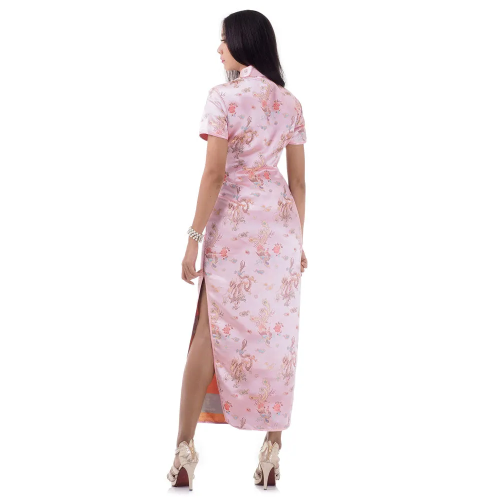 Blush Pink Dragon Qipao Dress Mei Long Grace