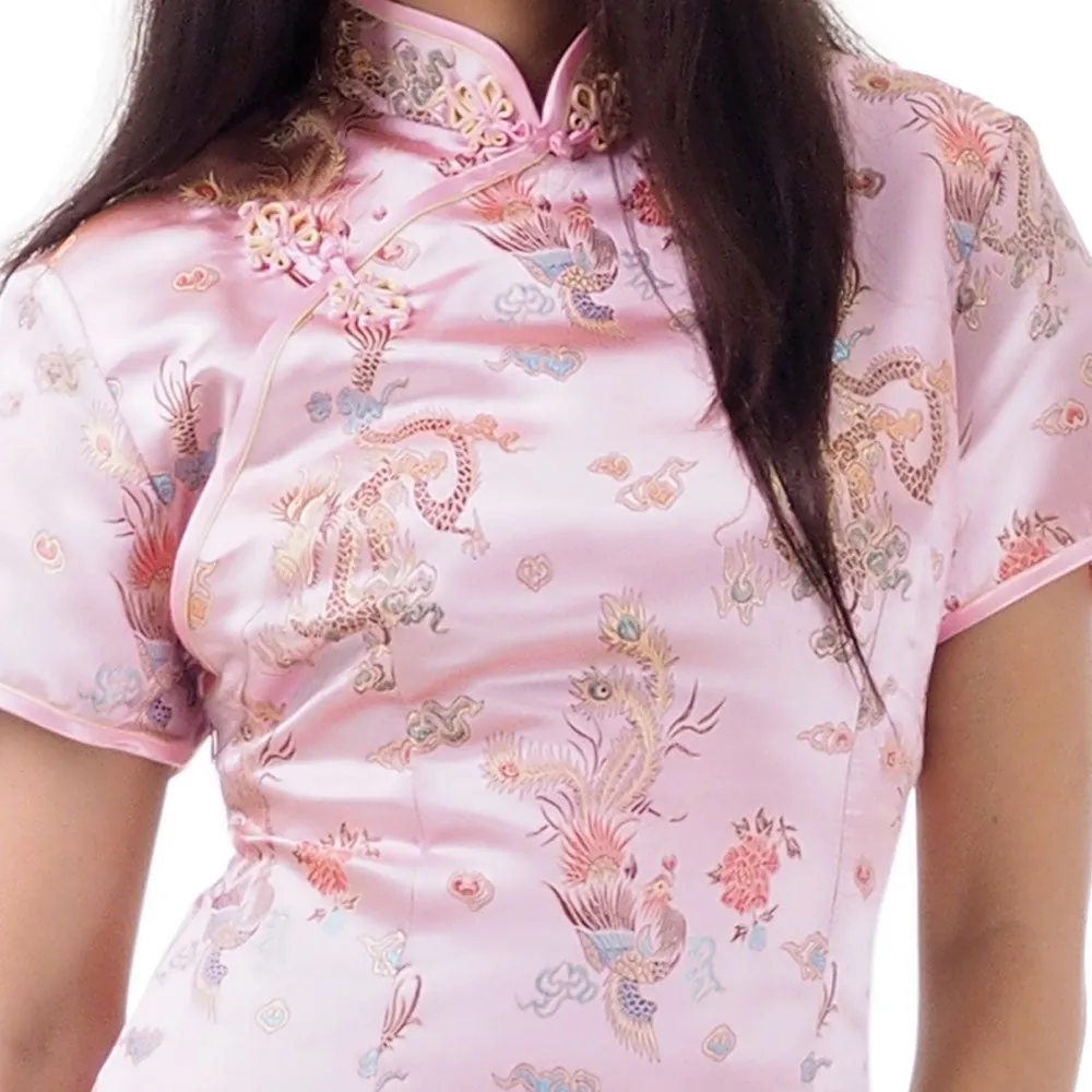 Blush Pink Dragon Qipao Dress Mei Long Grace