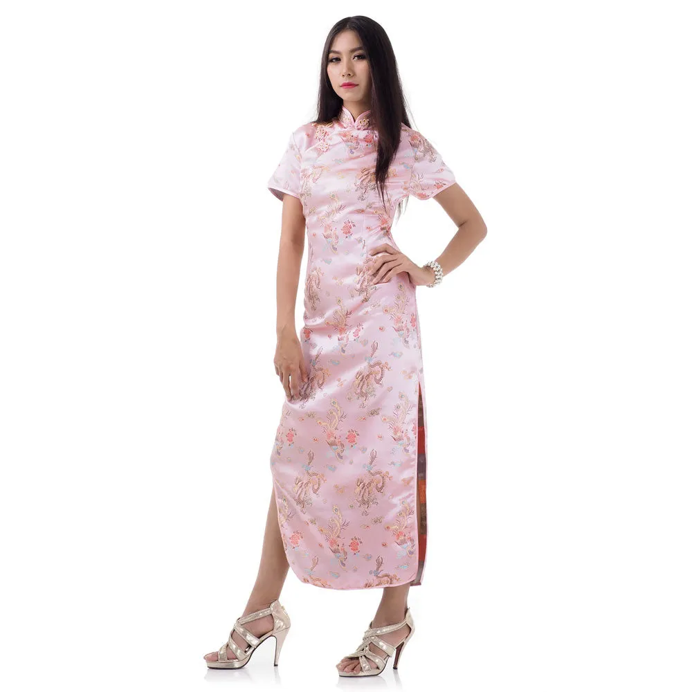 Blush Pink Dragon Qipao Dress Mei Long Grace