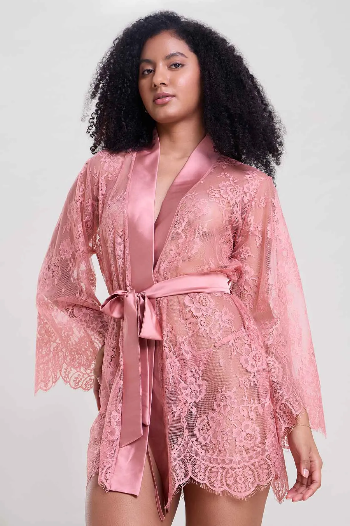 Blush Pink Lace Robe & Thong