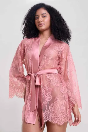 Blush Pink Lace Robe & Thong