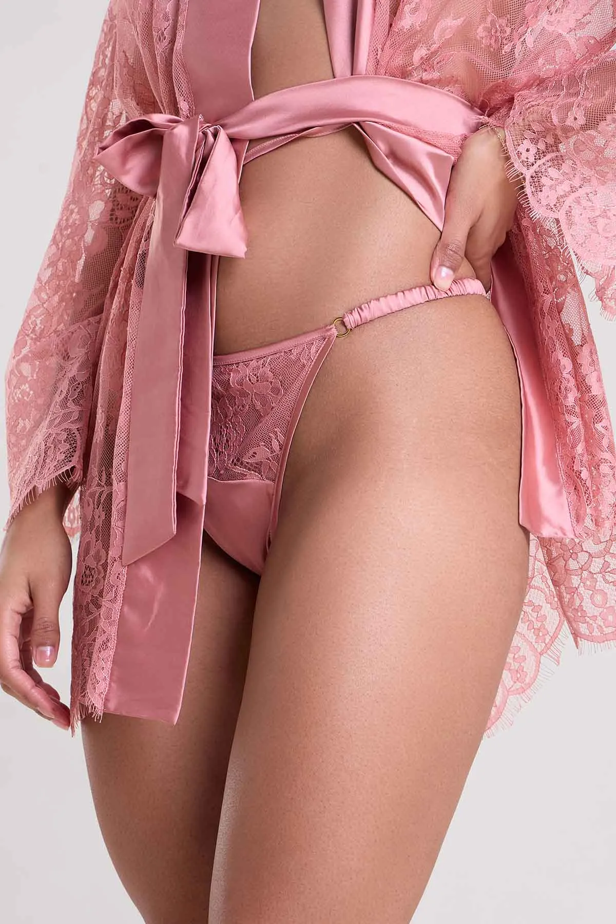 Blush Pink Lace Robe & Thong