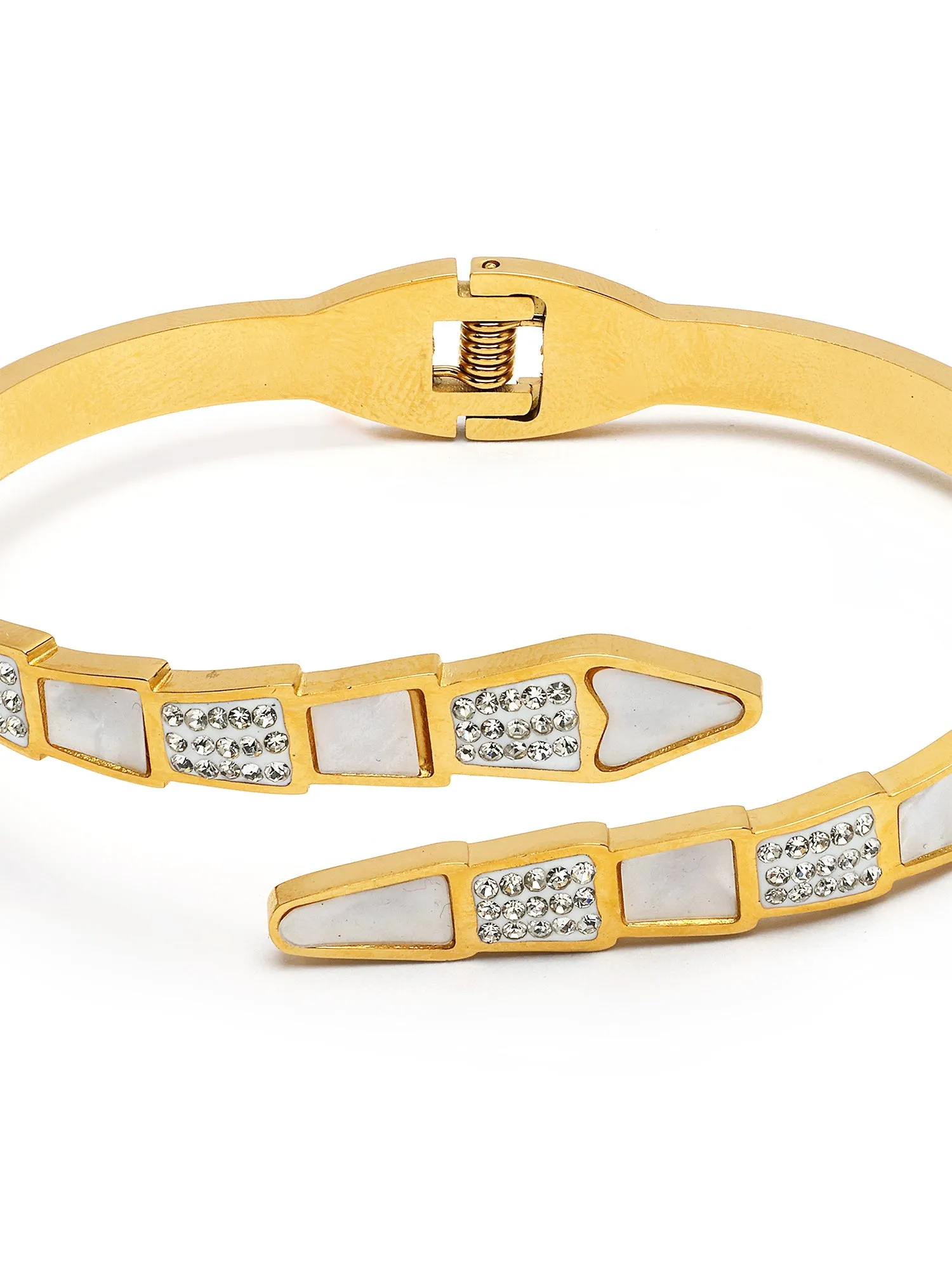 Bohey by KARATCART Gold-Plated White Cubic Zirconia Studded Bangle-Style Bracelet for Women