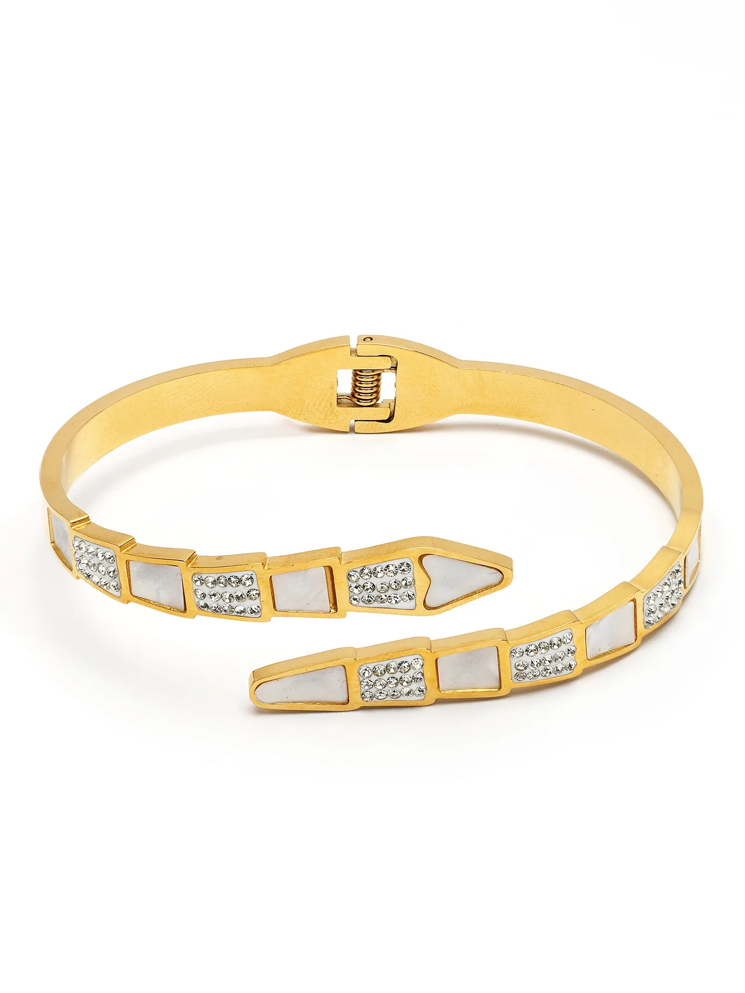 Bohey by KARATCART Gold-Plated White Cubic Zirconia Studded Bangle-Style Bracelet for Women