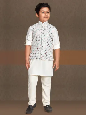 Boys Sophisticated Bandi Kurta Set in Cream