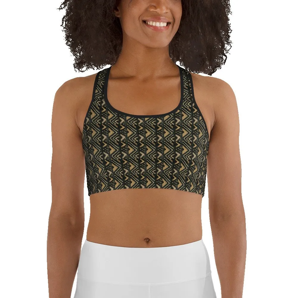 Brown Bogolan African Print Sports bra