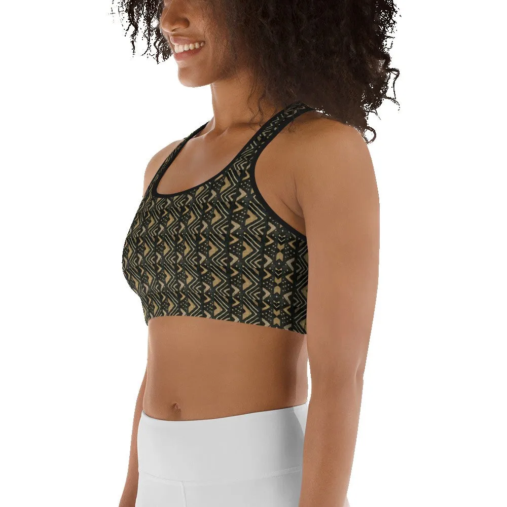 Brown Bogolan African Print Sports bra