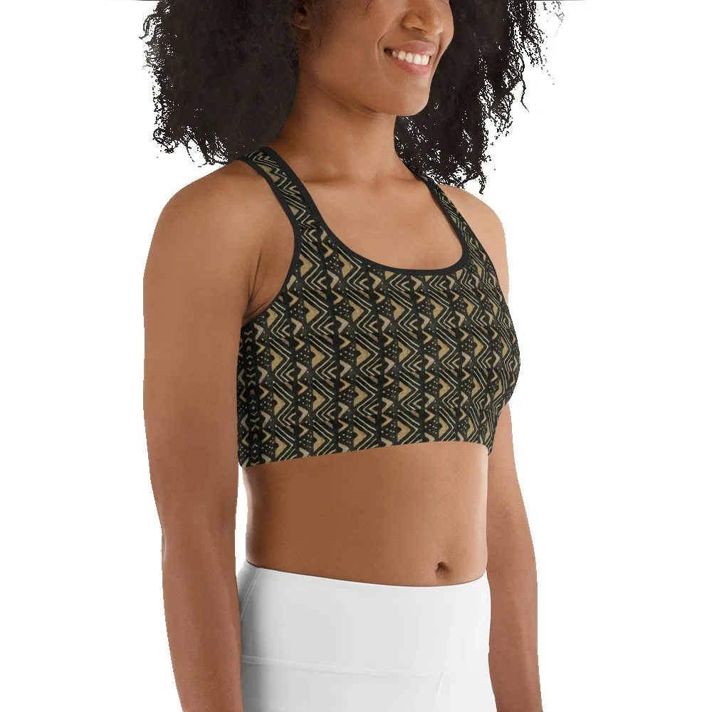 Brown Bogolan African Print Sports bra