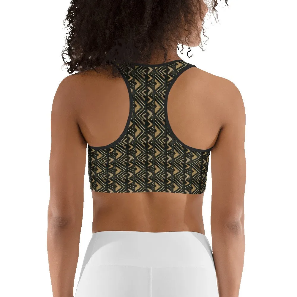 Brown Bogolan African Print Sports bra