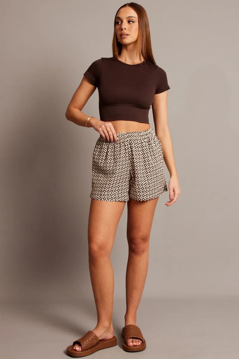 Brown Geo Relaxed Shorts High Rise