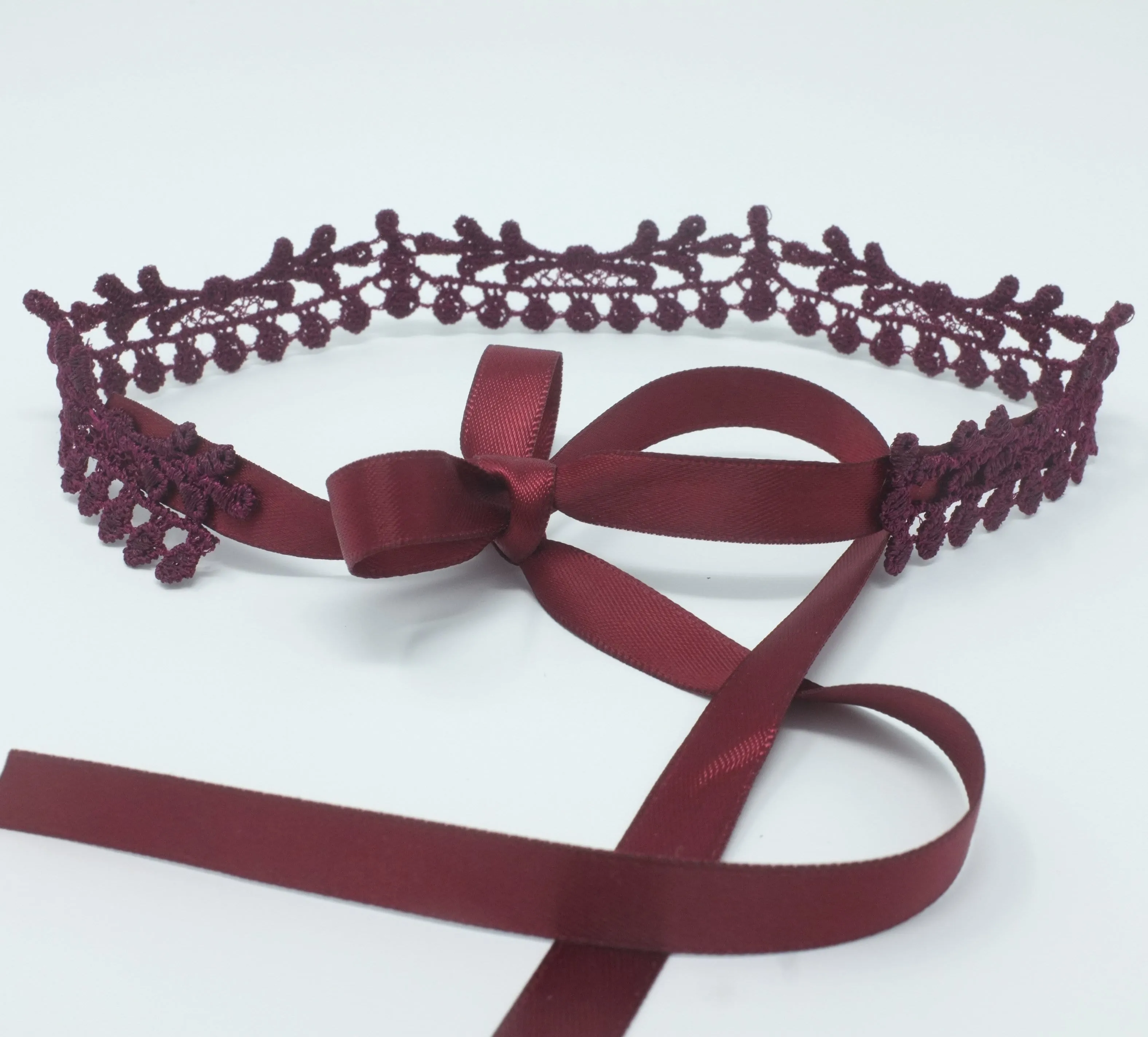 Burgundy Lace Up Choker Collar