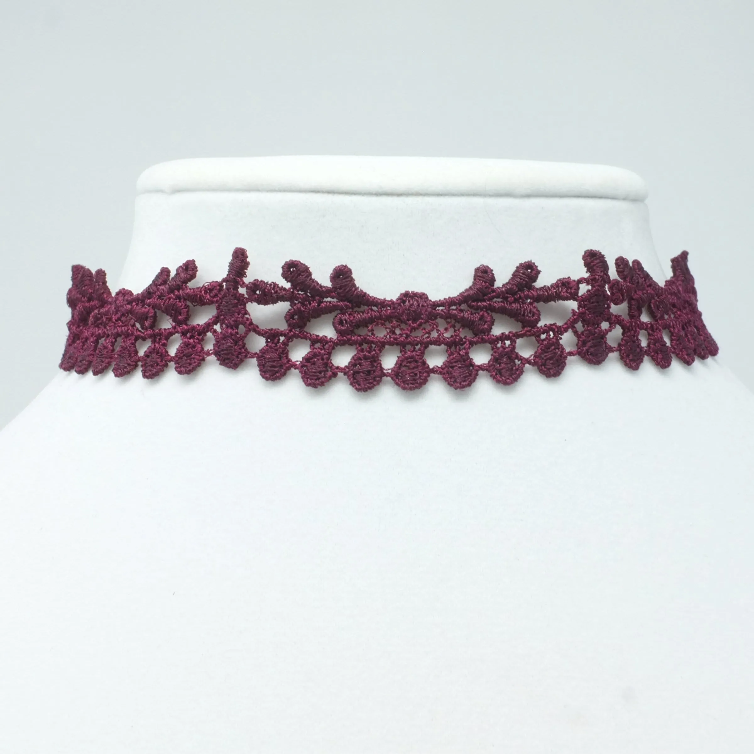 Burgundy Lace Up Choker Collar