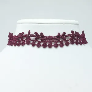 Burgundy Lace Up Choker Collar