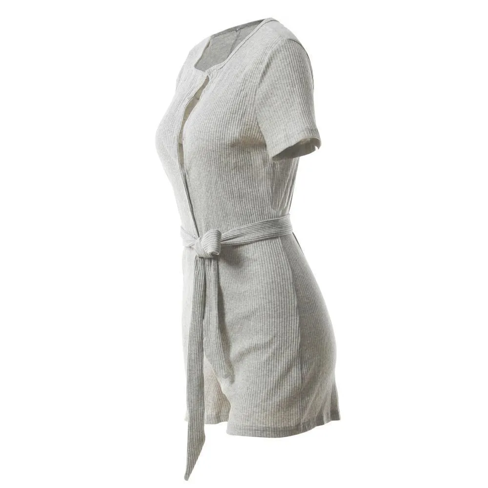 Button-Up Romper With Sash