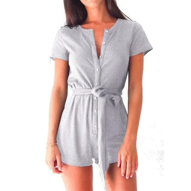 Button-Up Romper With Sash