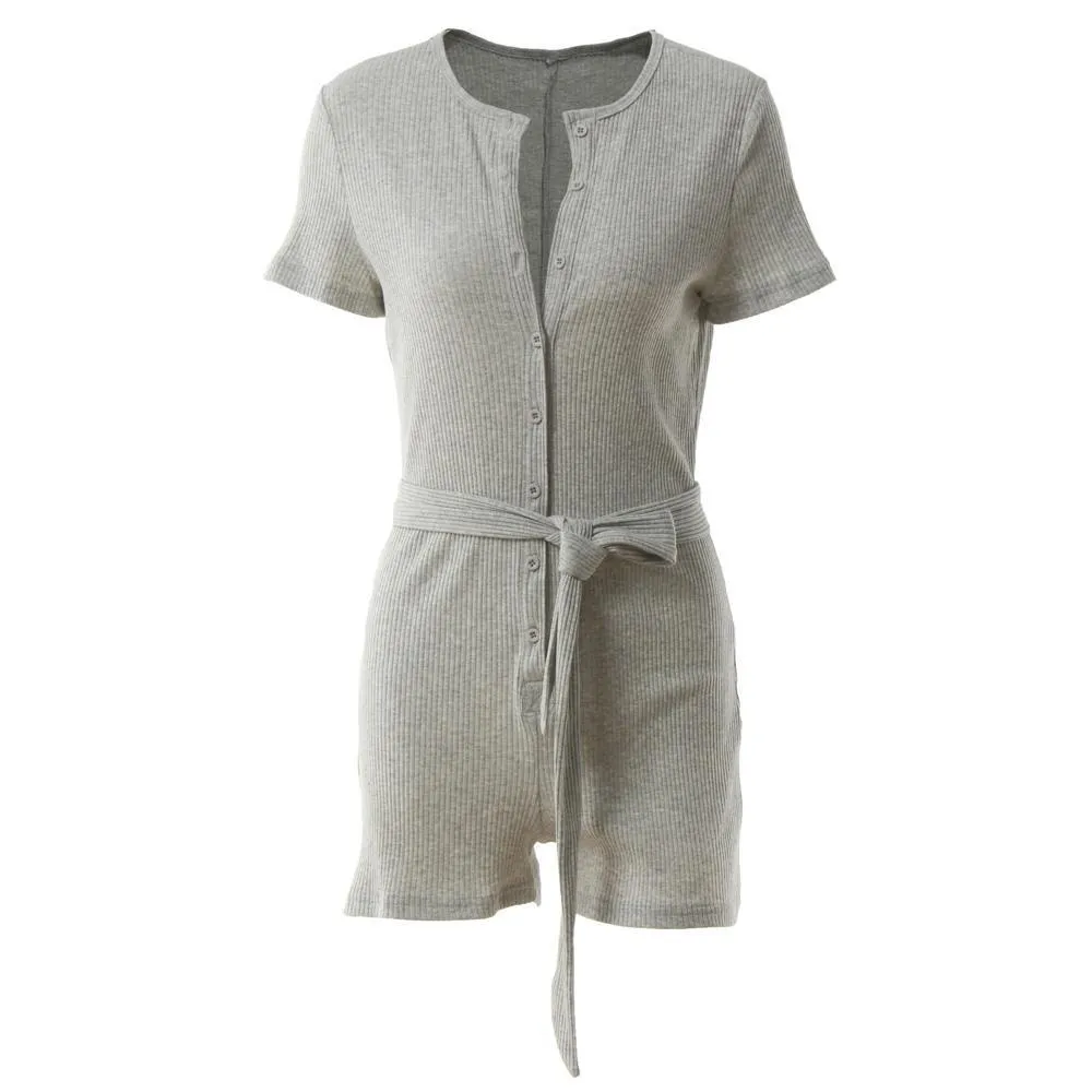 Button-Up Romper With Sash
