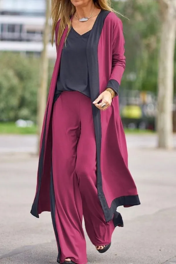 Casual Color Contrast Pant Suits