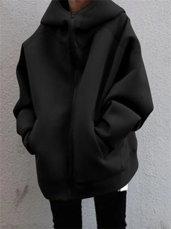 Casual Fashion Street Style Zipper Hooded Plush Hoodies For Women