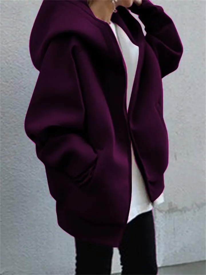 Casual Fashion Street Style Zipper Hooded Plush Hoodies For Women
