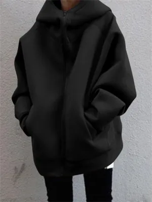 Casual Fashion Street Style Zipper Hooded Plush Hoodies For Women