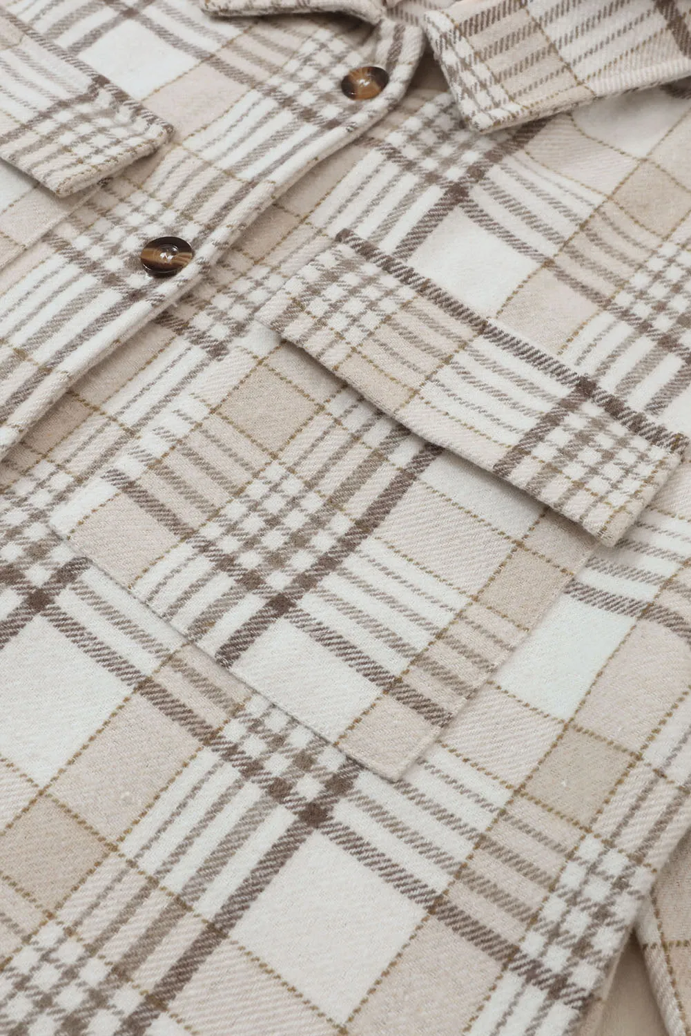 Casual Plaid Removable Hood Buttoned Jacket Shacket
