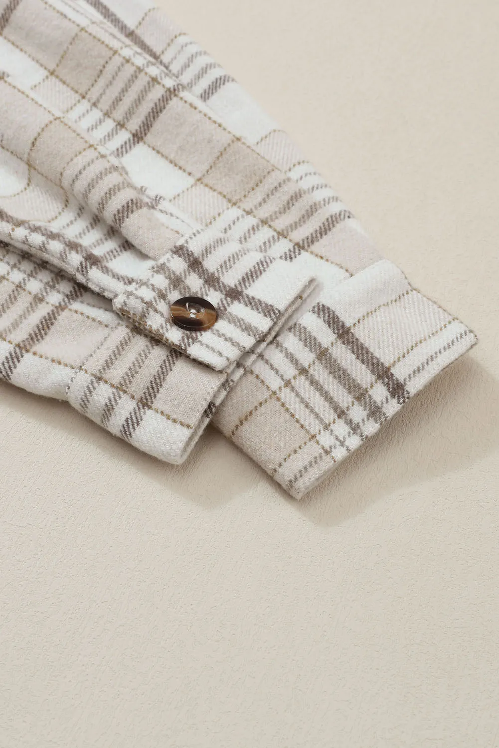 Casual Plaid Removable Hood Buttoned Jacket Shacket