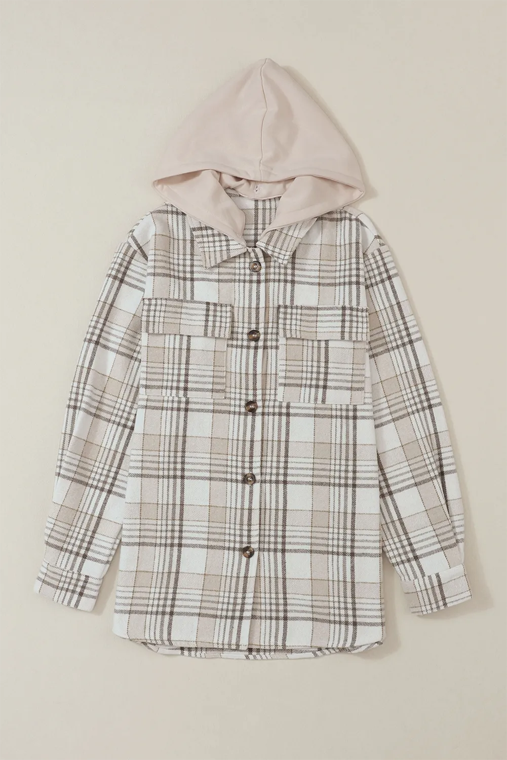 Casual Plaid Removable Hood Buttoned Jacket Shacket