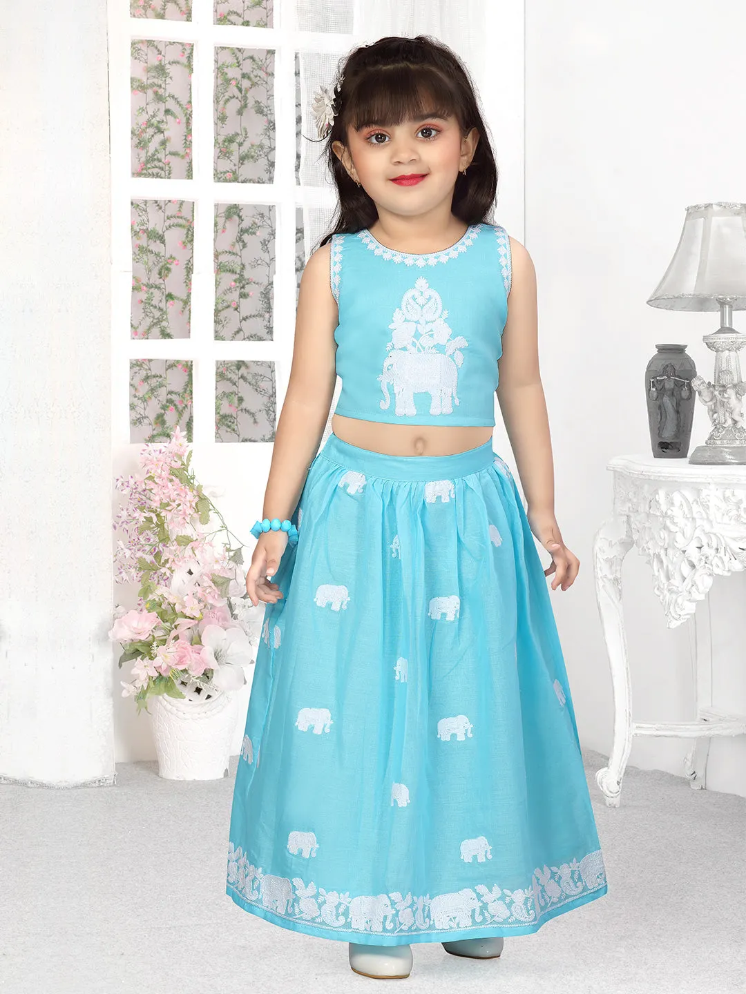 Celestial Sapphire Blue Ghagra  Choli for Girls