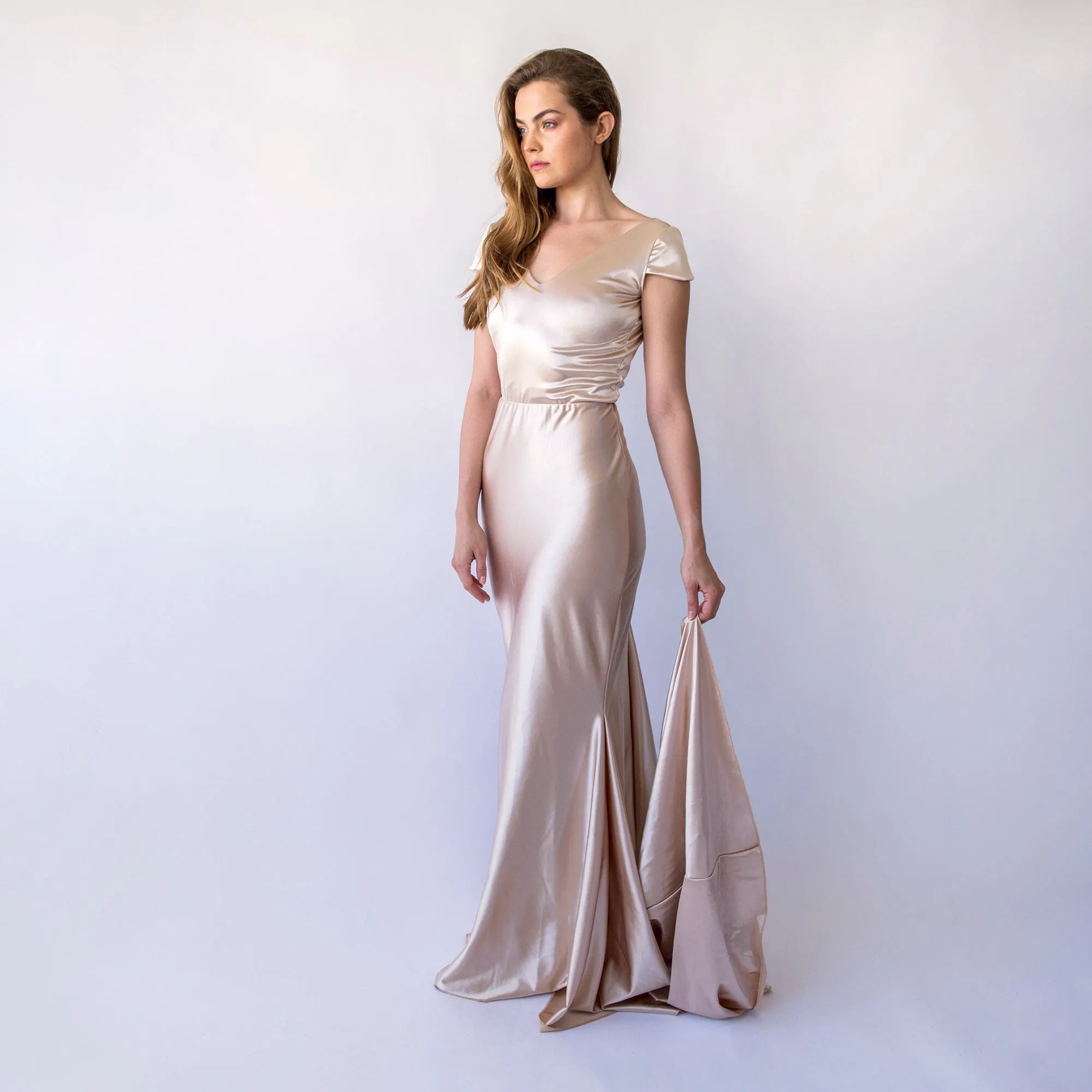 Champagne Satin Mermaid Dress #1455