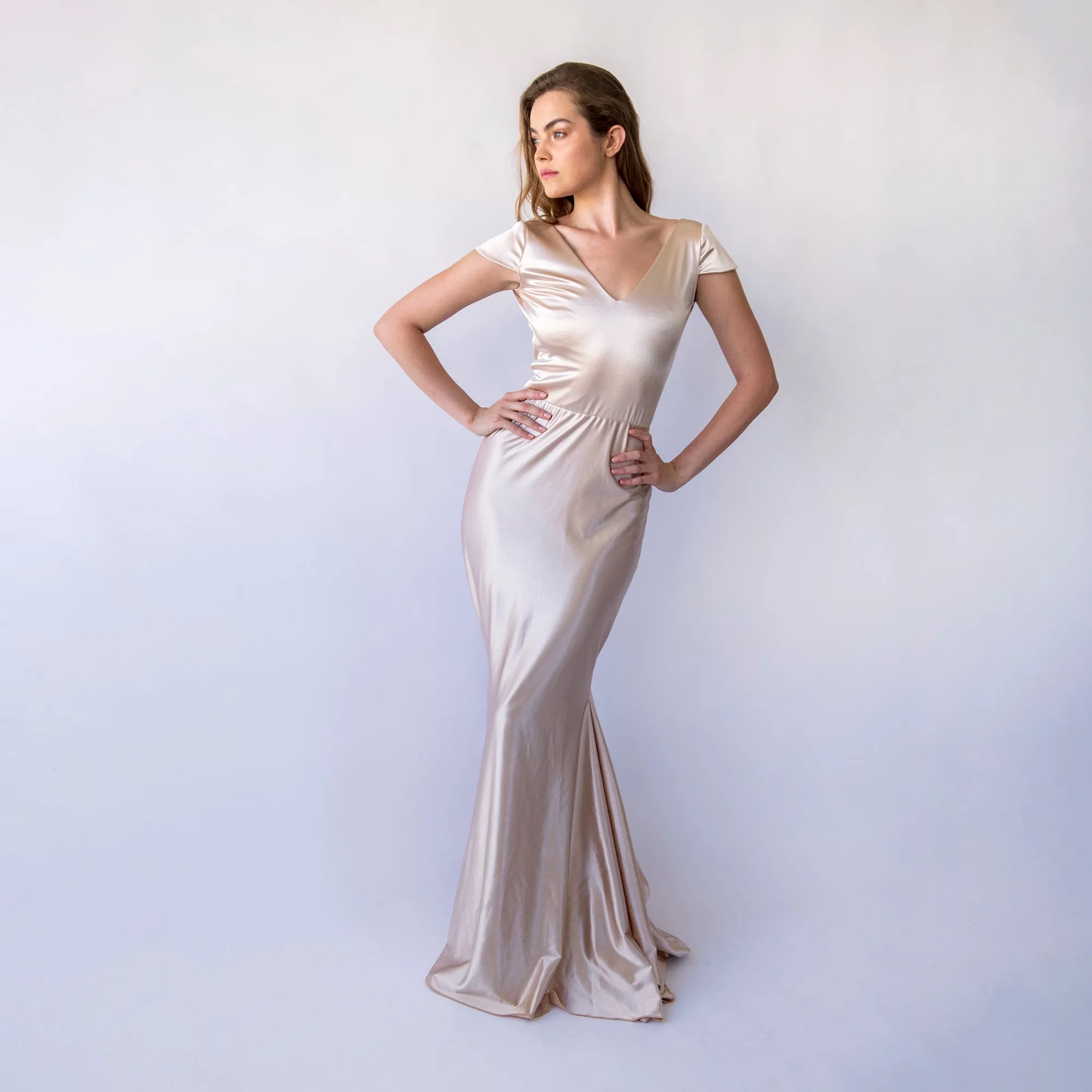 Champagne Satin Mermaid Dress #1455