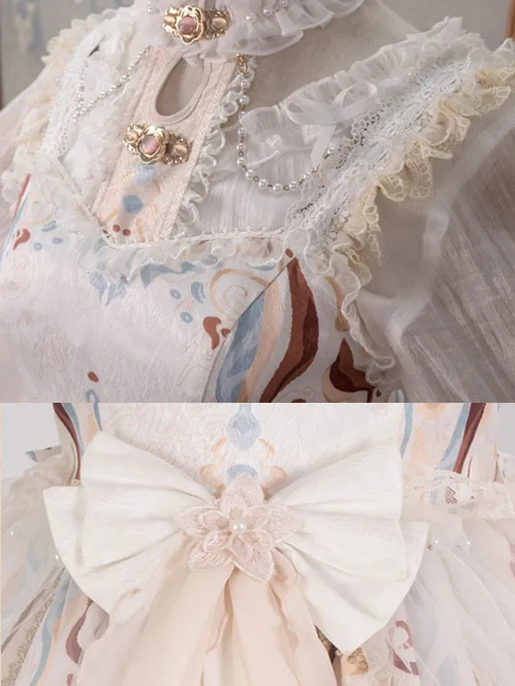 Chinese Style Lolita Dress Bows Sleeveless Polyester Chinese Style Floral Print Black Chinese Style Lolita