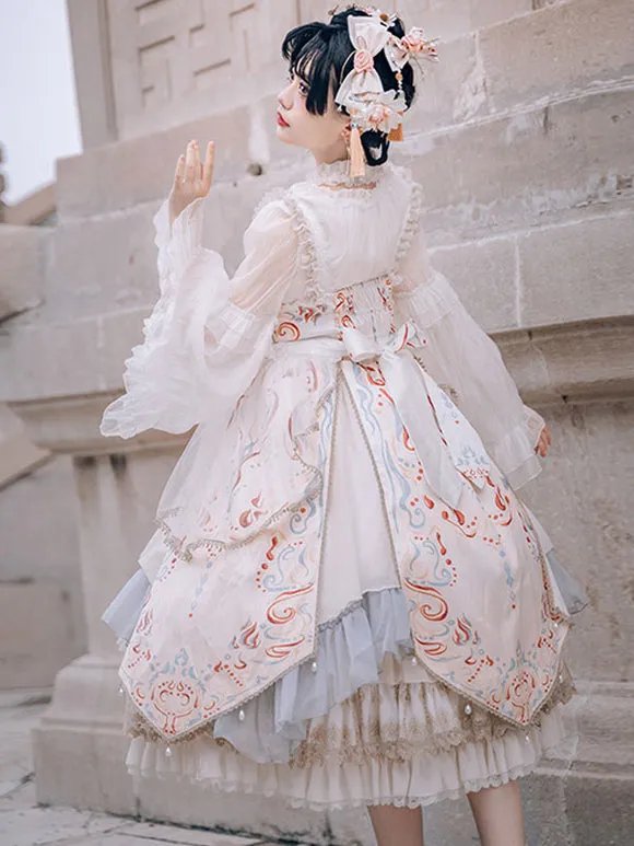 Chinese Style Lolita Dress Bows Sleeveless Polyester Chinese Style Floral Print Black Chinese Style Lolita