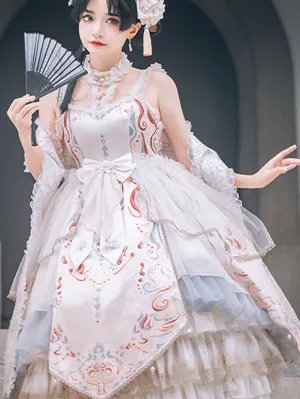 Chinese Style Lolita Dress Bows Sleeveless Polyester Chinese Style Floral Print Black Chinese Style Lolita