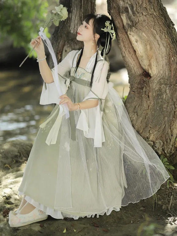 Chinese Style Lolita Dress Embroidered Sleeveless Polyester Chinese Style Floral Print Light Green Chinese Style Lolita