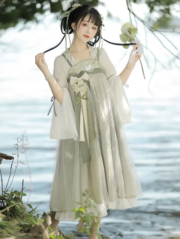 Chinese Style Lolita Dress Embroidered Sleeveless Polyester Chinese Style Floral Print Light Green Chinese Style Lolita