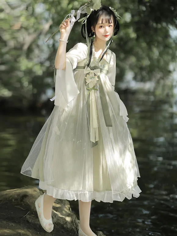 Chinese Style Lolita Dress Embroidered Sleeveless Polyester Chinese Style Floral Print Light Green Chinese Style Lolita