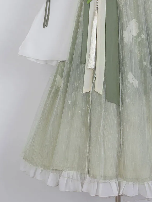 Chinese Style Lolita Dress Embroidered Sleeveless Polyester Chinese Style Floral Print Light Green Chinese Style Lolita