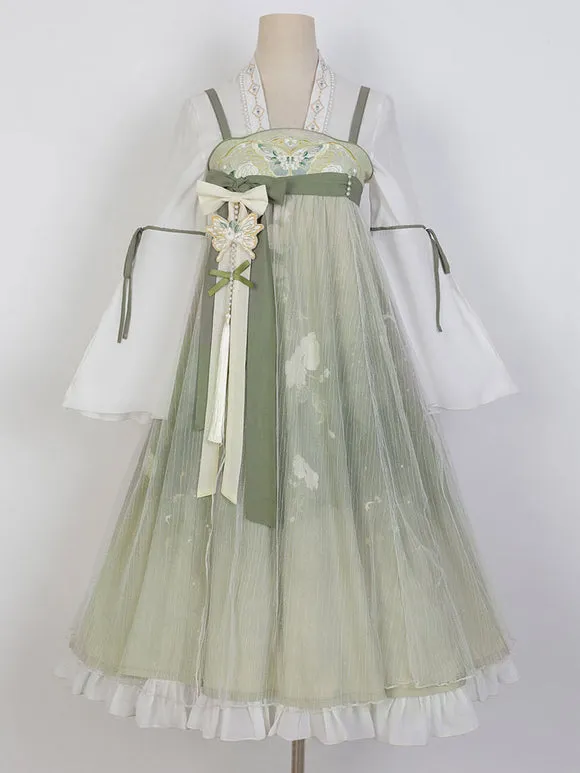 Chinese Style Lolita Dress Embroidered Sleeveless Polyester Chinese Style Floral Print Light Green Chinese Style Lolita