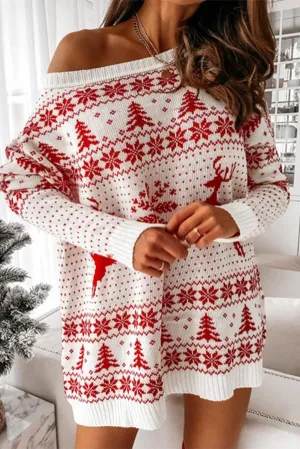 Christmas Jacquard Loose Knit Long Sleeve Dress