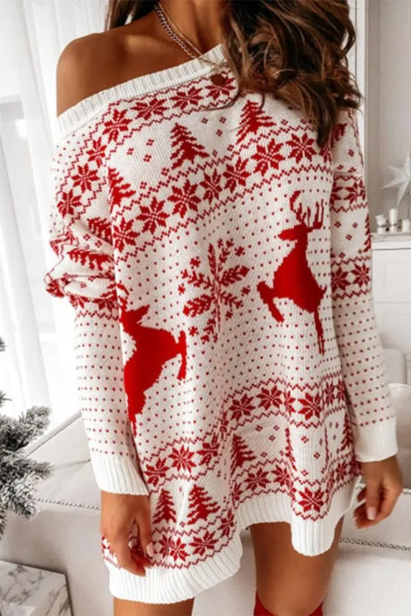 Christmas Jacquard Loose Knit Long Sleeve Dress