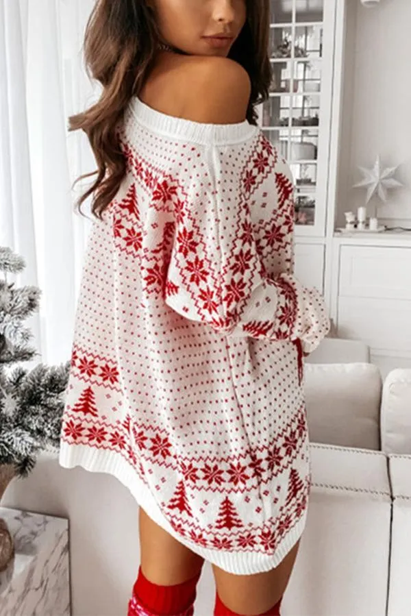 Christmas Jacquard Loose Knit Long Sleeve Dress