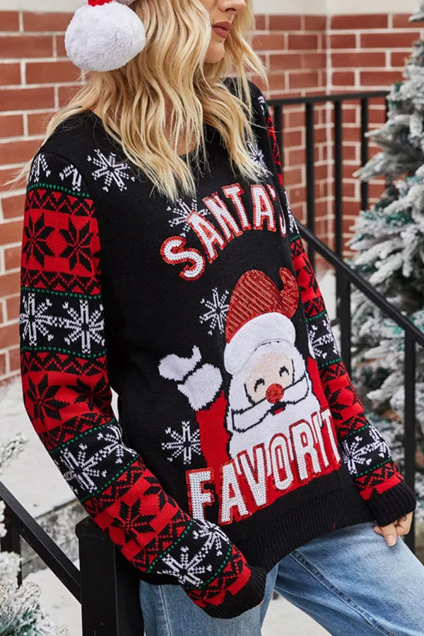 Christmas Santa Embroidered T-shirt Sweater