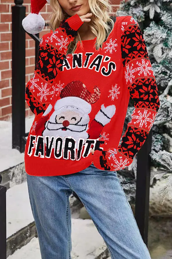 Christmas Santa Embroidered T-shirt Sweater