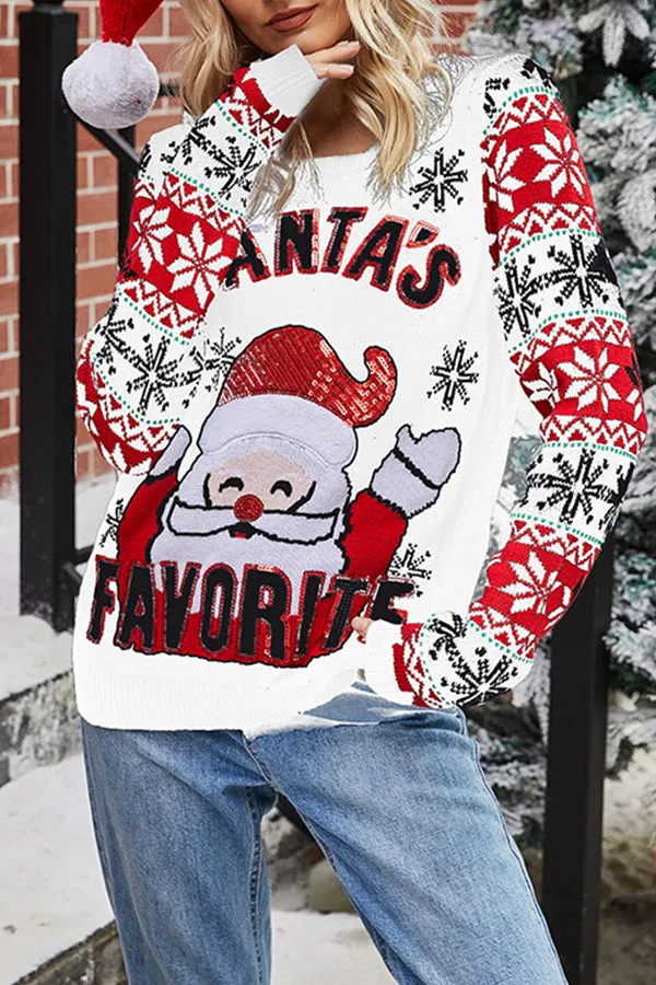 Christmas Santa Embroidered T-shirt Sweater