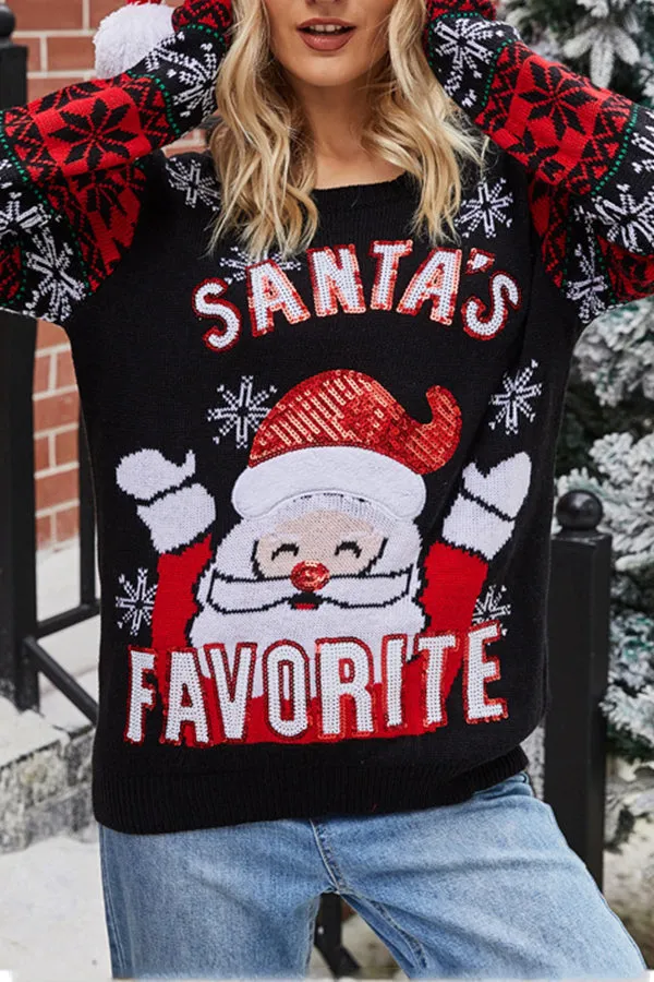 Christmas Santa Embroidered T-shirt Sweater