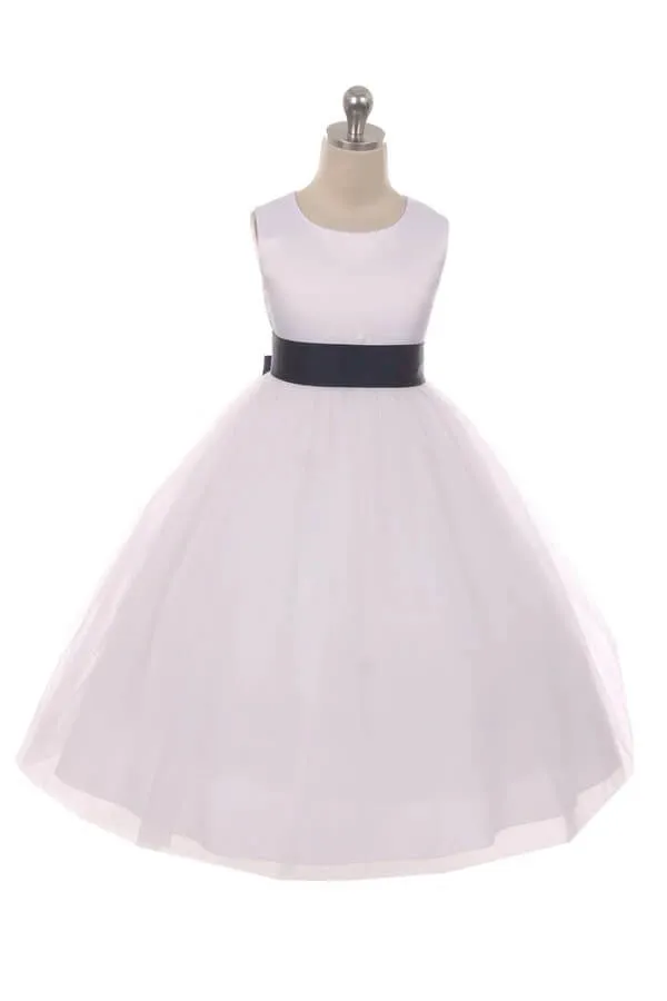 Classic Dolly Dress - White - Choice of Colour Sash