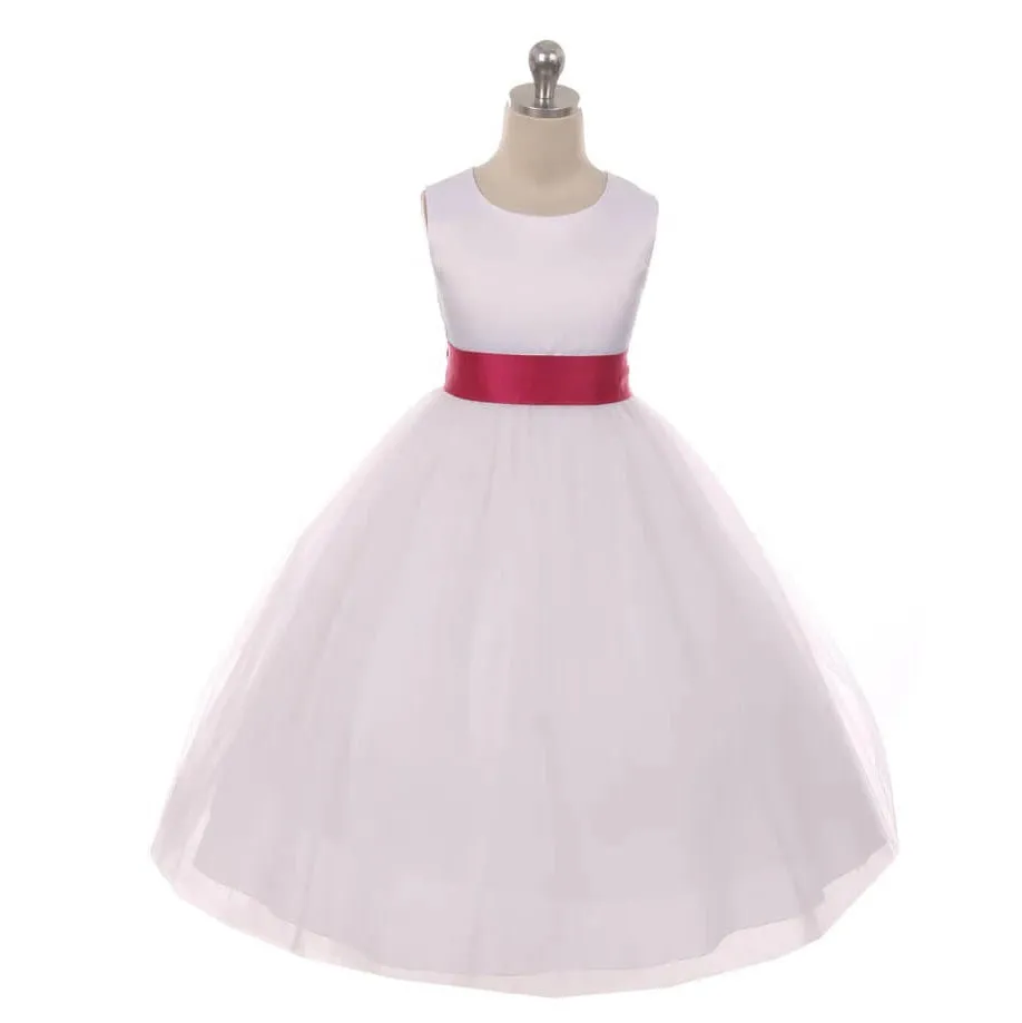 Classic Dolly Dress - White - Choice of Colour Sash