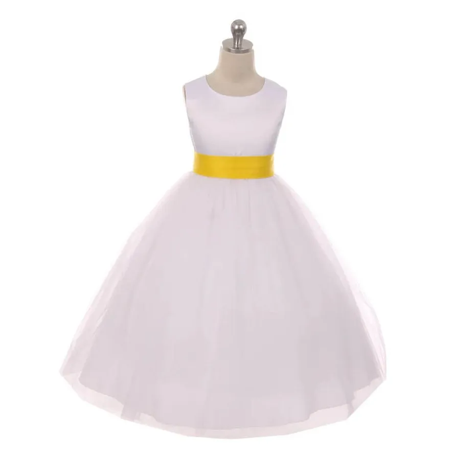 Classic Dolly Dress - White - Choice of Colour Sash