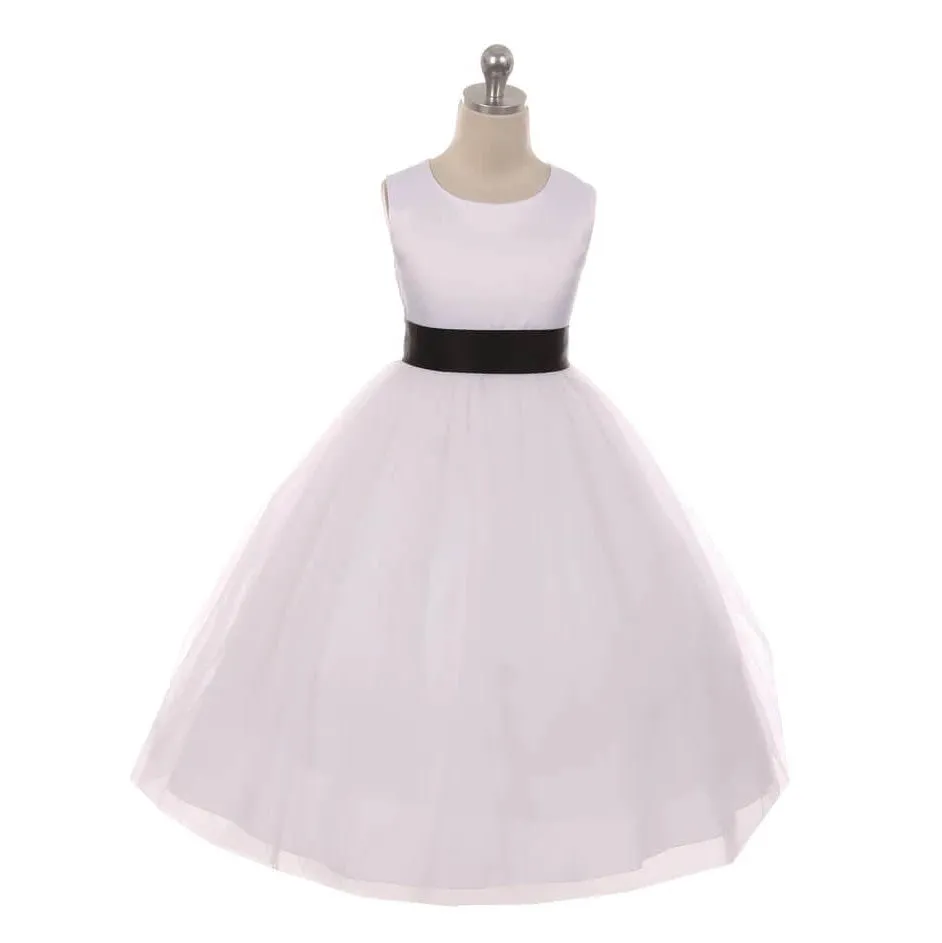 Classic Dolly Dress - White - Choice of Colour Sash