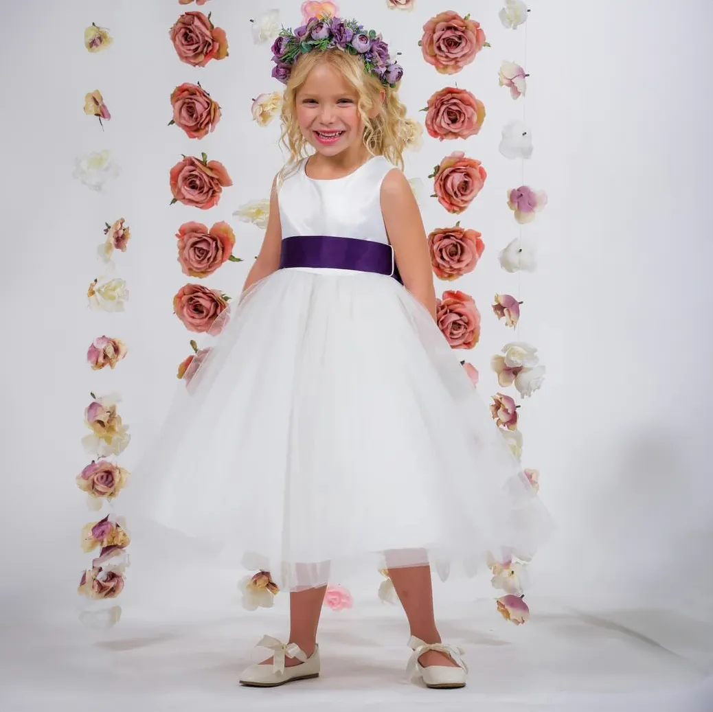 Classic Dolly Dress - White - Choice of Colour Sash